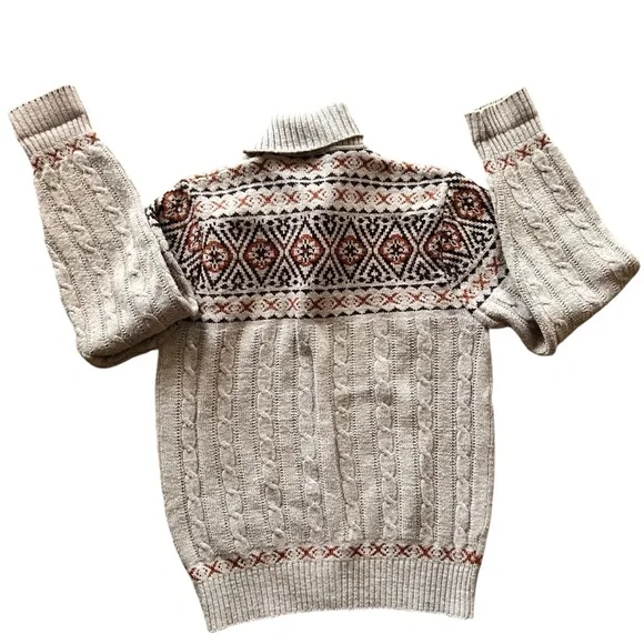 Vintage 80s Fair Isle Button Down Knit Sweater M Nordic Retro Cozy Grandpa - Picture 2 of 6